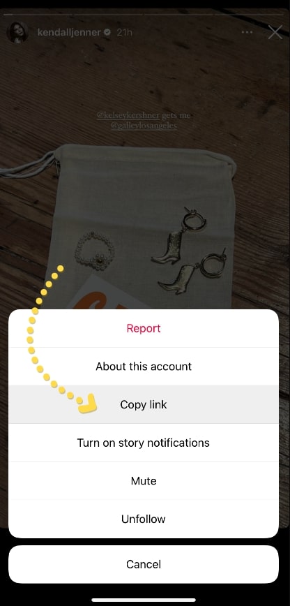 instructions on how to copy a link to an insta story